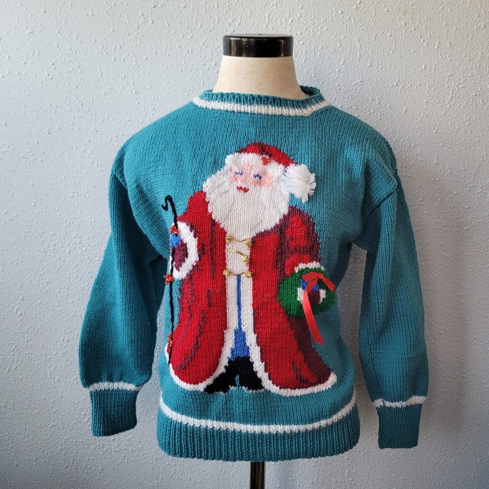 Vintage 1990s Santa Christmas Sweater, Women's Size Small or Medium